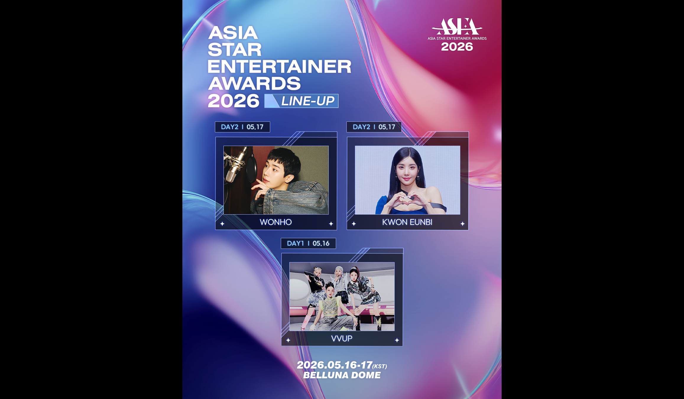 'Performance Powerhouses' WONHO, KWON EUNBI, and VVUP to Heat Up Beruna Dome in May for 'ASEA 2026'